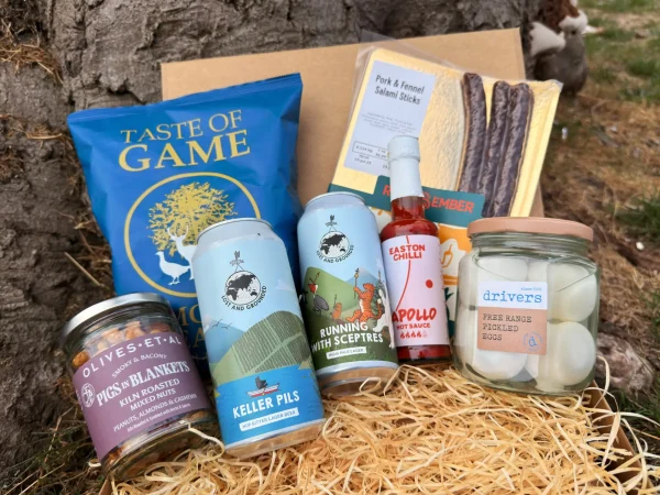 Beer and nibbles hamper outside